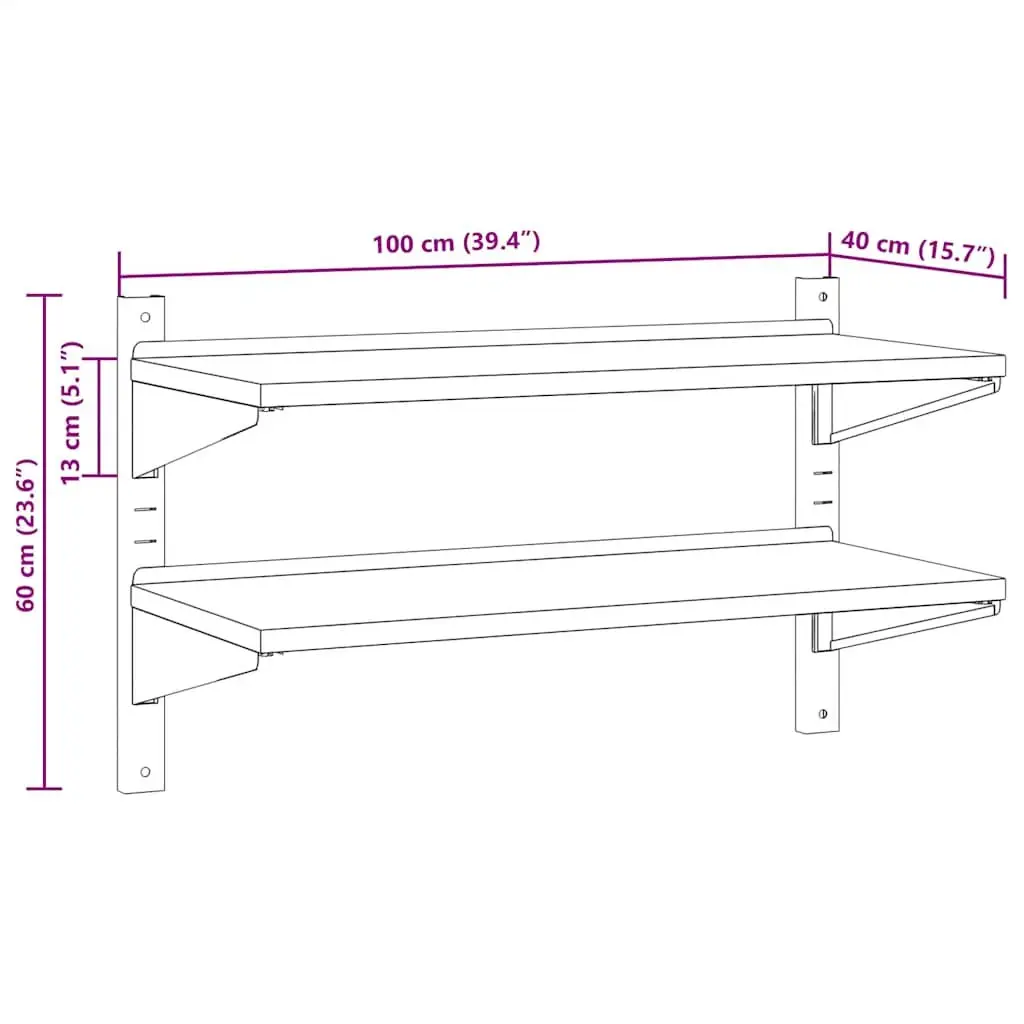 2-Tier Wall Shelf Stainless Steel 100x40x60 cm