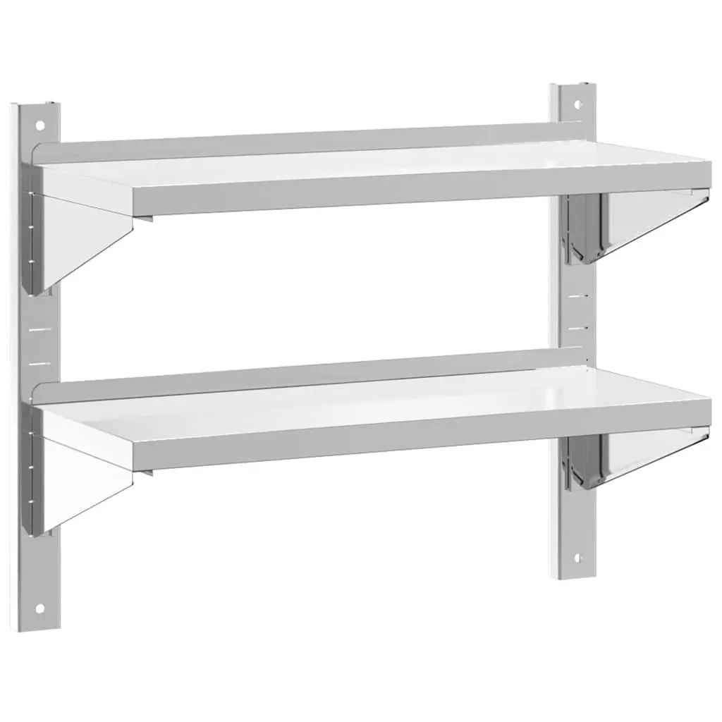 2-Tier Wall Shelf Silver Stainless Steel Floating Storage Rack Home Kitchen