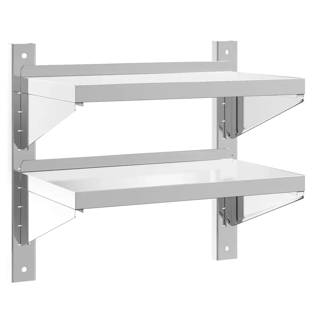 Stainless Steel 2-Tier Wall Shelf Floating Storage Unit Silver 50x30x48cm