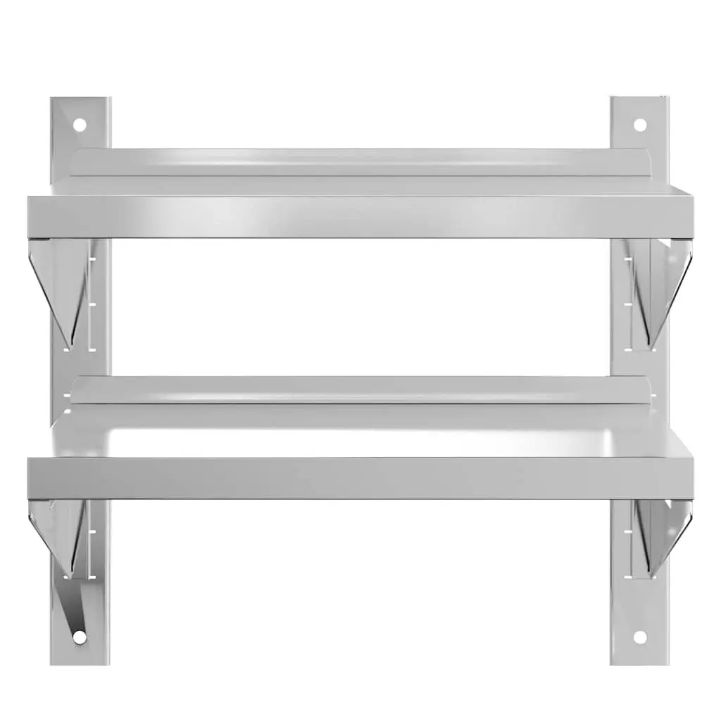 Stainless Steel 2-Tier Wall Shelf Floating Storage Unit Silver 50x30x48cm