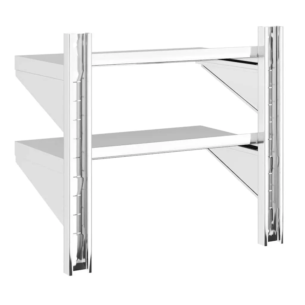 Stainless Steel 2-Tier Wall Shelf Floating Storage Unit Silver 50x30x48cm