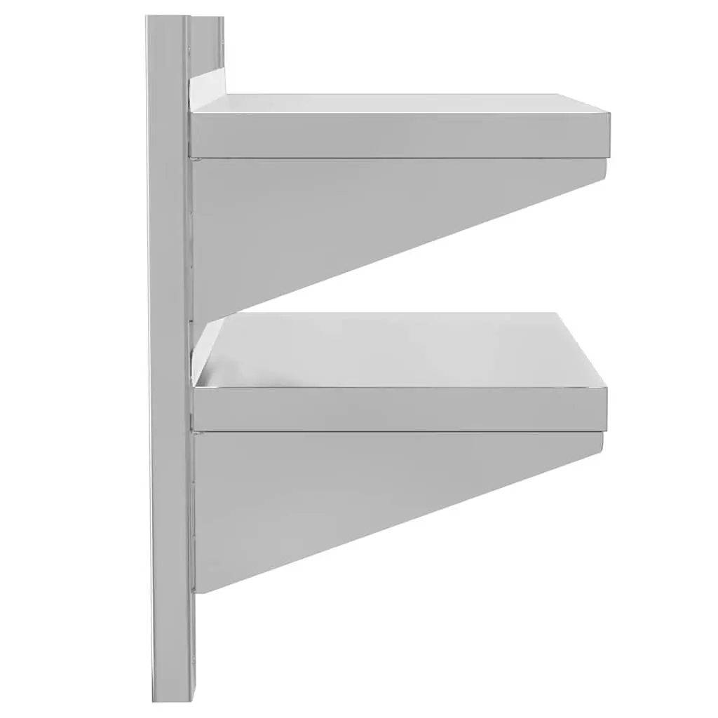 Stainless Steel 2-Tier Wall Shelf Floating Storage Unit Silver 50x30x48cm