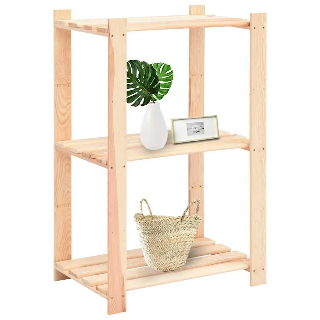 3-Tier Storage Rack Solid Pinewood Brown Bookcase Shelving Unit
