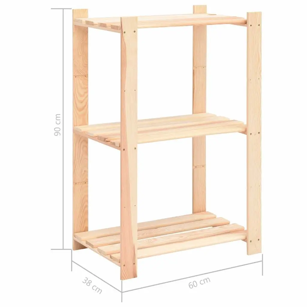 3-Tier Storage Rack Solid Pinewood Brown Bookcase Shelving Unit