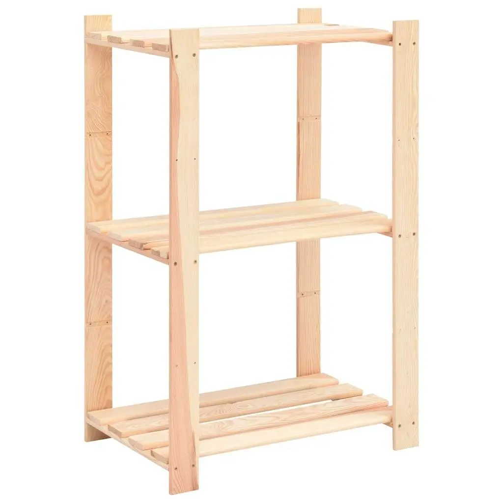 3-Tier Solid Wood Storage Rack Set of 3 Brown Shelving Unit 60x38x90 cm