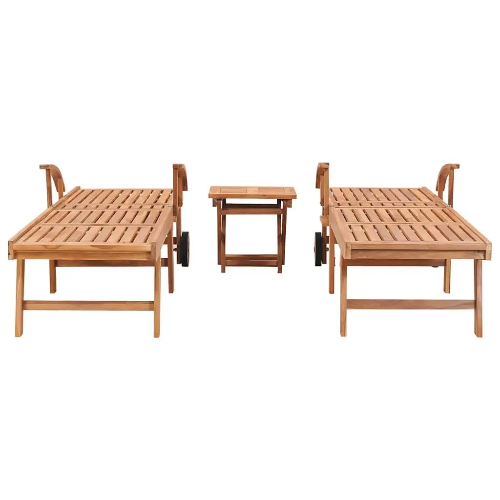 Sun Lounger Set Teak Wood 2 Piece Outdoor Garden Patio Furniture