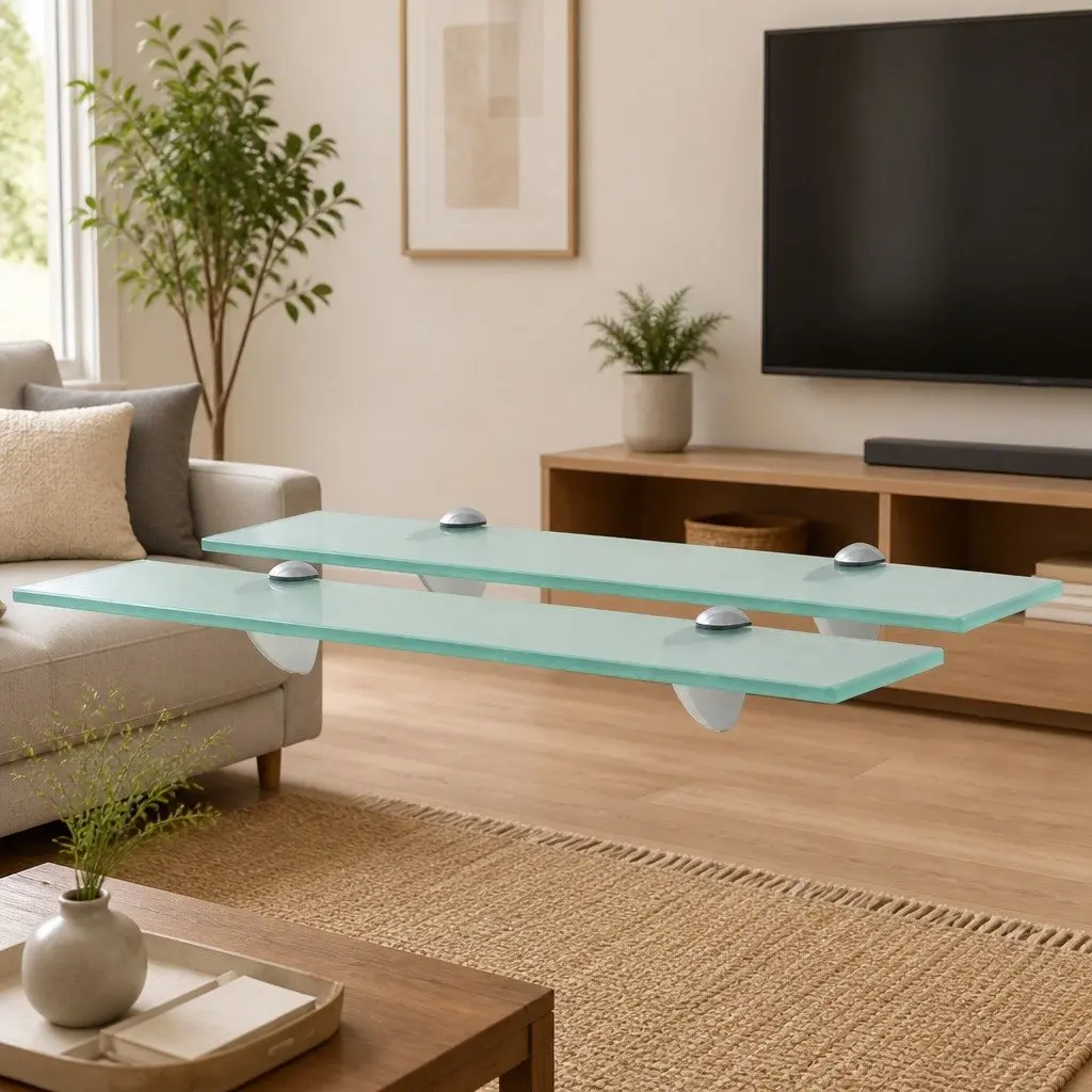 Floating Wall Shelves Transparent Glass 50x20 cm Modern Display Ledge 2 pcs
