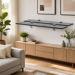 Floating Wall Shelves 2 pcs Black Glass 60x20 cm Display Ledge Bracket