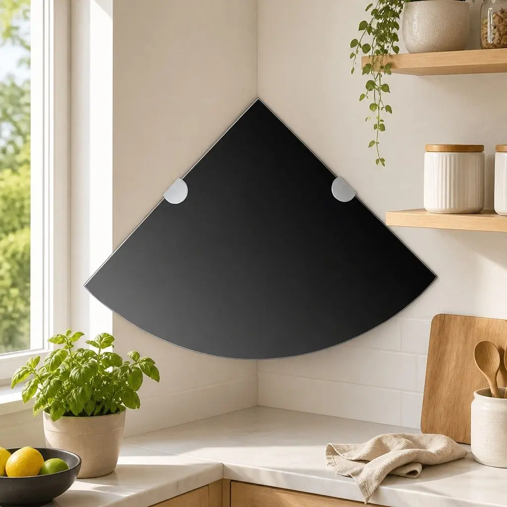 Corner Shelves 2 pcs Glass Wall Shelf Chrome Supports 25x25 cm Black Floating