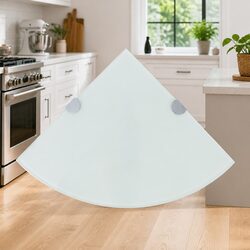 Corner Wall Shelf 25x25 cm White Glass Floating Storage Bathroom Kitchen Living