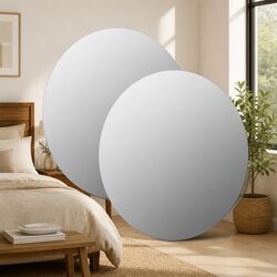 Round Wall Mirror 60 cm Silver Glass Bedroom Living Room Decor Set of 2