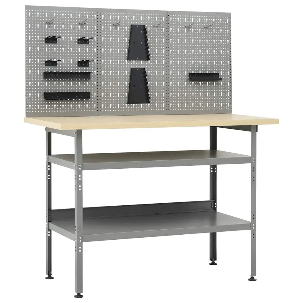 Workbench with 3 Wall Panels Grey Heavy Duty Tool Storage