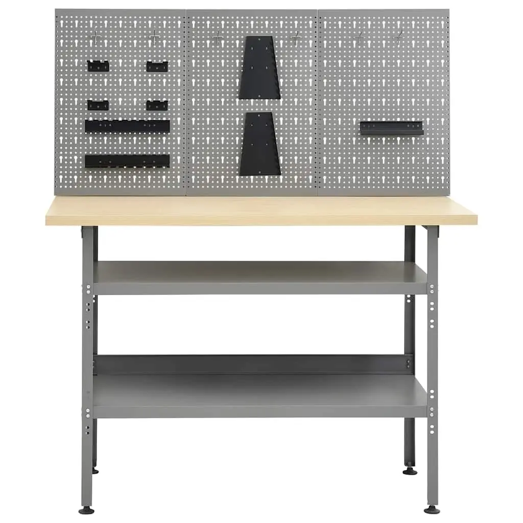 Workbench with 3 Wall Panels Grey Heavy Duty Tool Storage