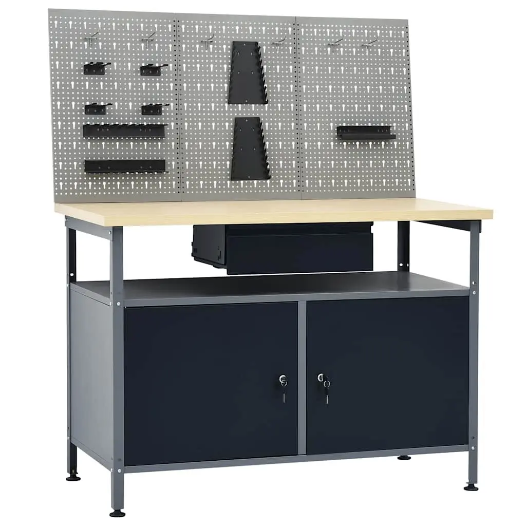 Black Steel Workbench with Wall Panels
