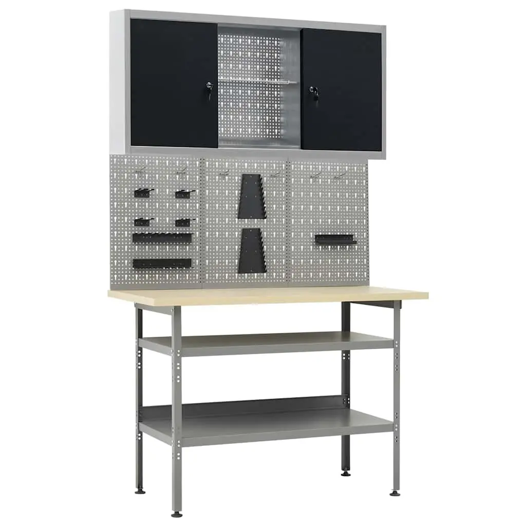 Workbench with Wall Panels and Cabinet Storage
