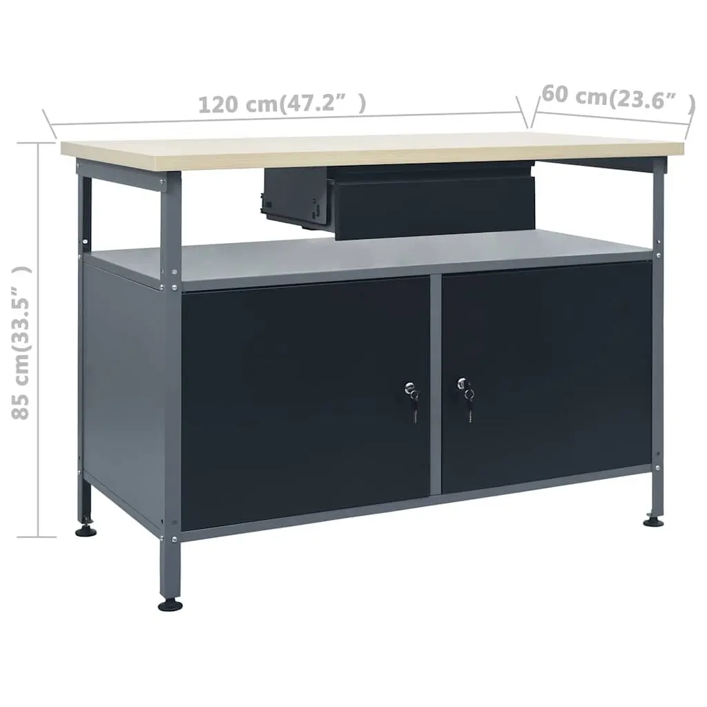 Black Workbench with 3 Wall Panels Cabinet Storage Organisation Workshop Garage