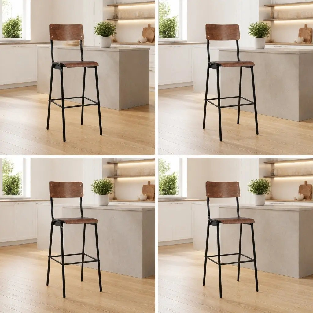 Bar Stools Stackable Black Plywood Seat 4 Piece