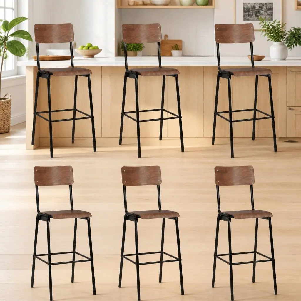 Bar Stools 6 Pieces Stackable Dining Chair Kitchen Seating Set Black