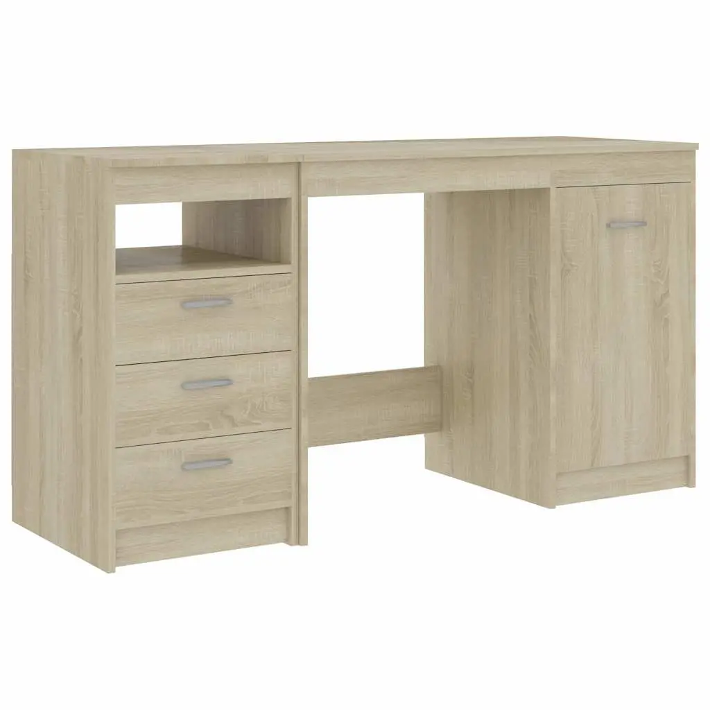 Engineered Wood Office Desk with Drawers Storage Brown 140x50x76cm Study