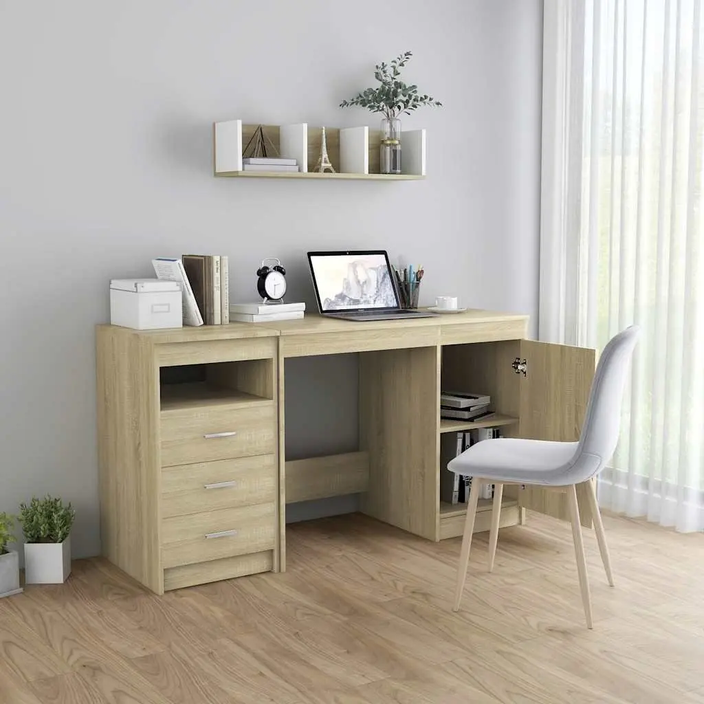 Engineered Wood Office Desk with Drawers Storage Brown 140x50x76cm Study