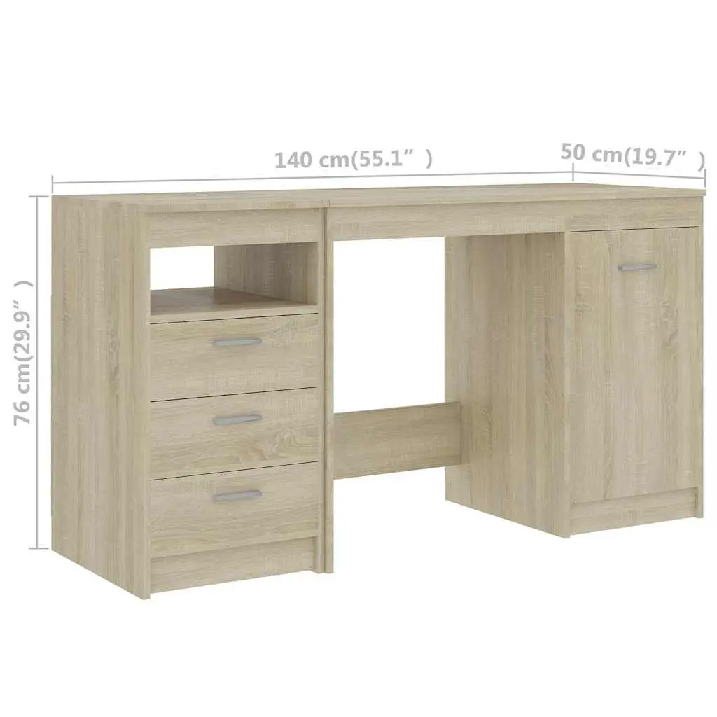 Engineered Wood Office Desk with Drawers Storage Brown 140x50x76cm Study