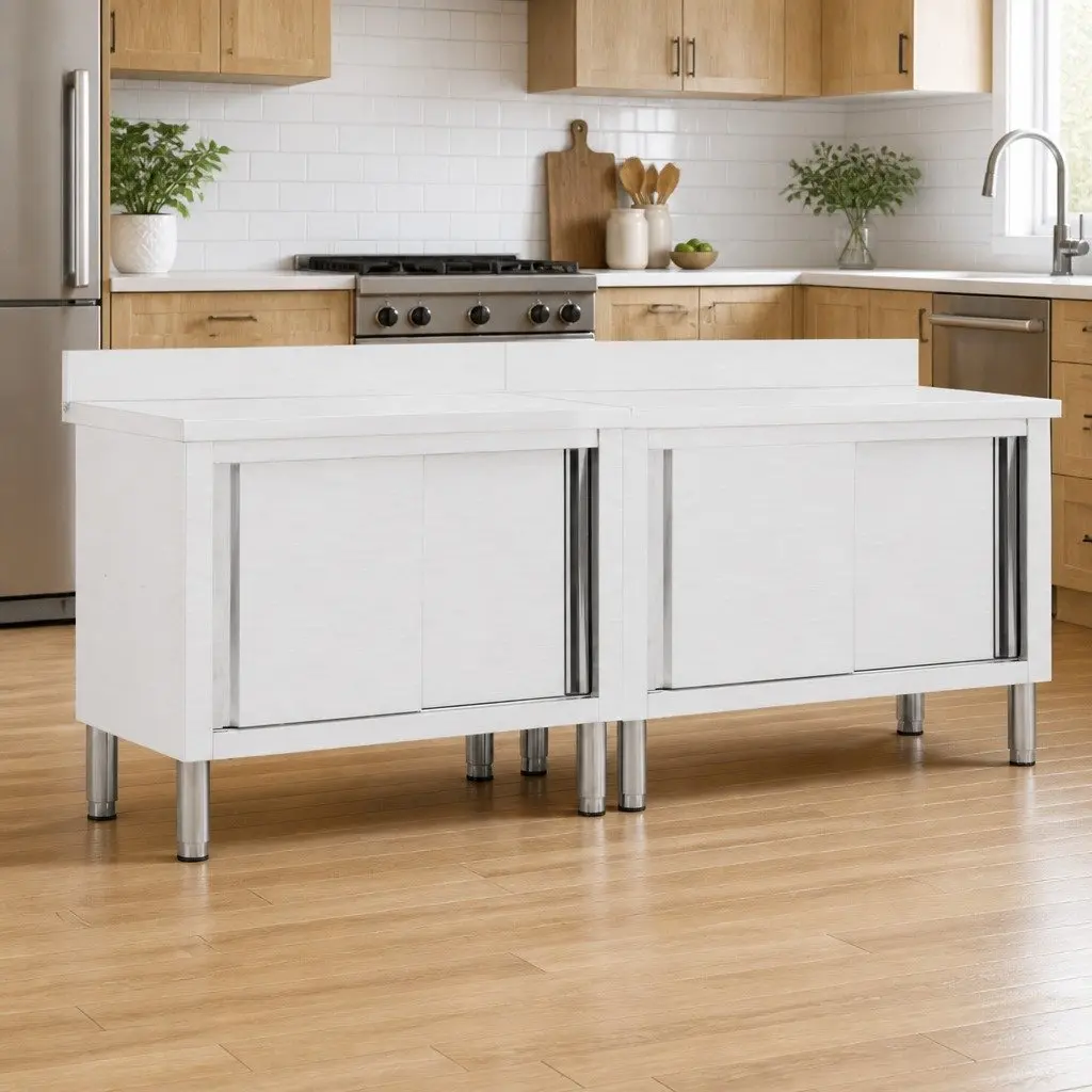 Stainless Steel Work Table with Sliding Door Storage for Commercial Kitchen