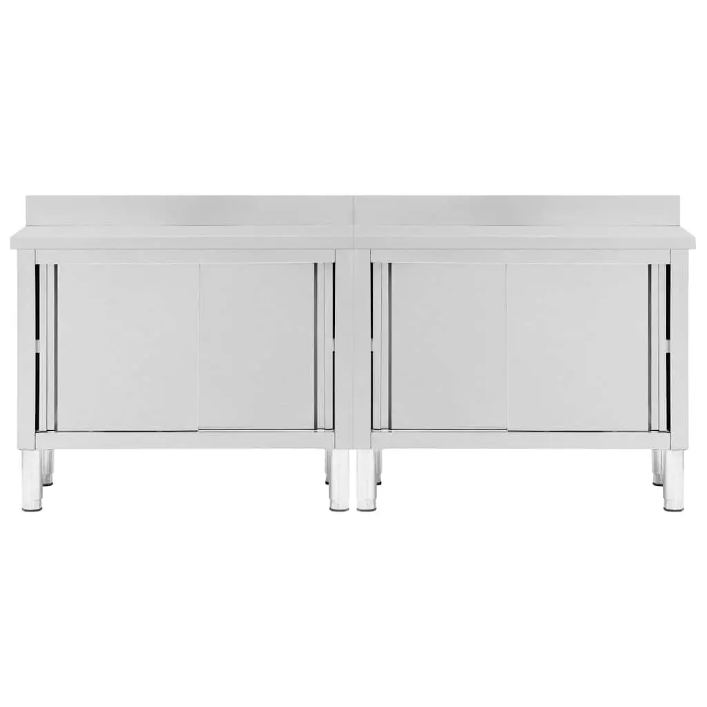 Stainless Steel Work Table with Sliding Door Storage 240 x 50 x 95-97 cm 2 Piece