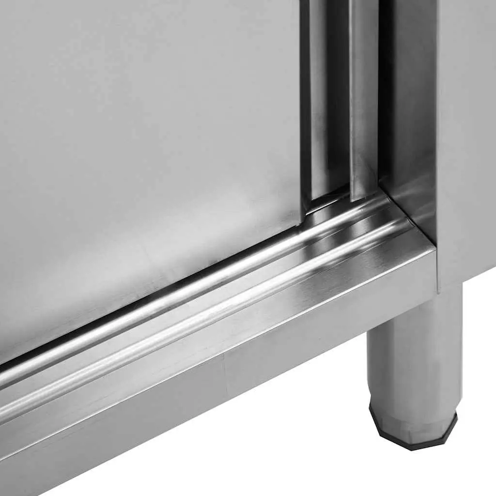 Stainless Steel Work Table with Sliding Door Storage 240 x 50 x 95-97 cm 2 Piece