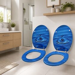 Friendly Toilet Seat Set: 2 Pack Blue Water Drop Style