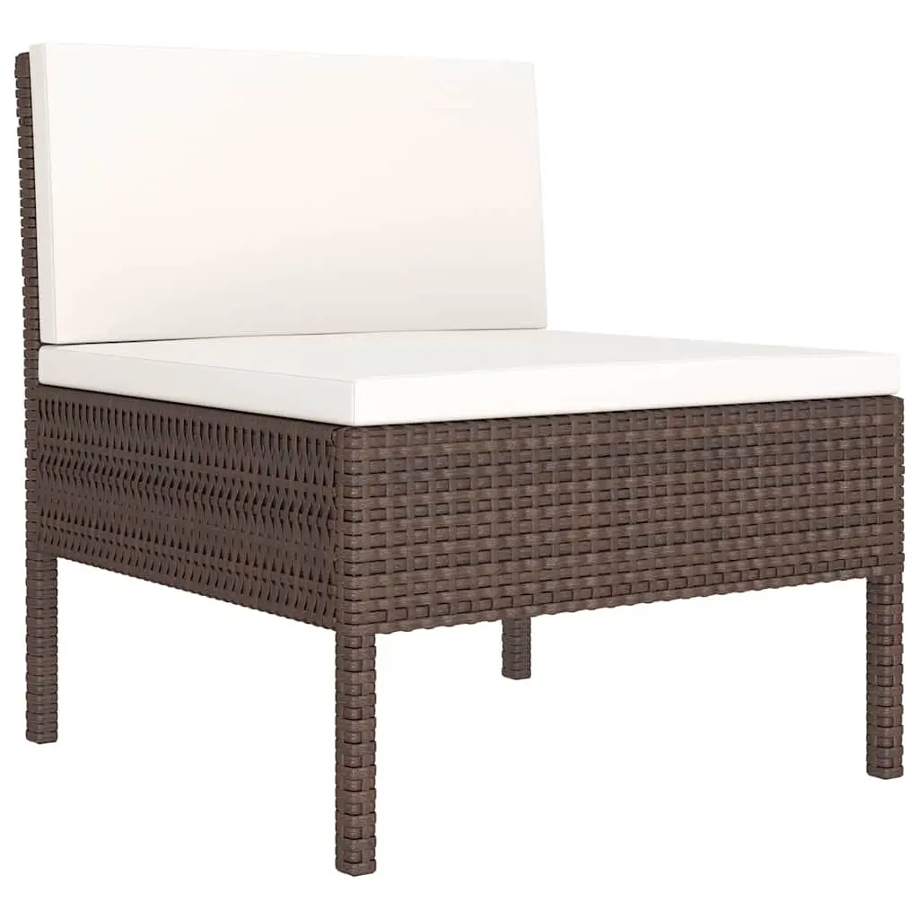 Garden Lounge Set 6 Piece Outdoor Furniture Poly Rattan Brown Cushioned