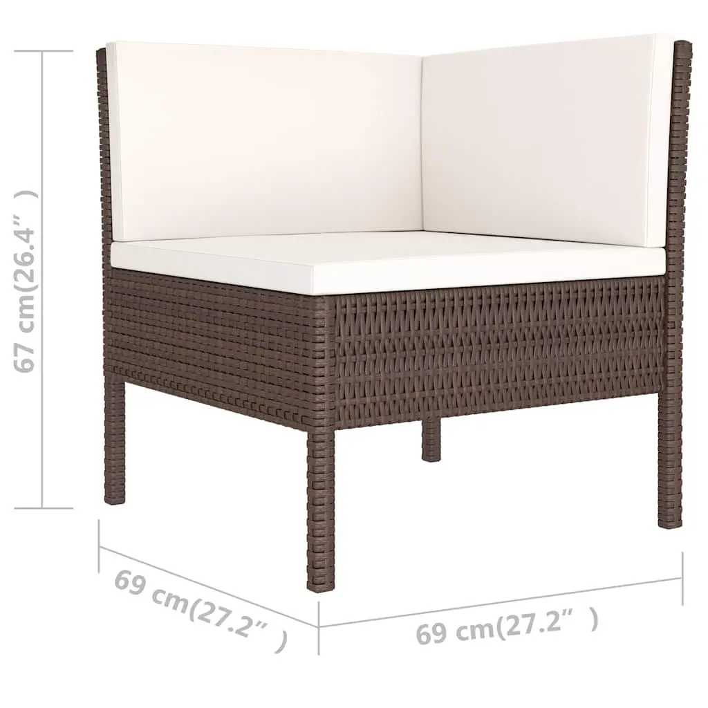 Garden Lounge Set 6 Piece Outdoor Furniture Poly Rattan Brown Cushioned
