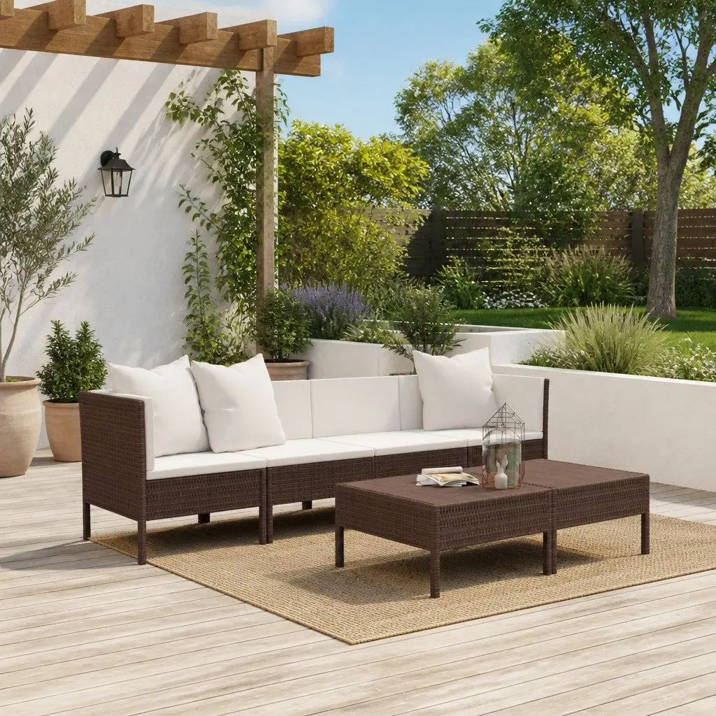 Garden Lounge Set Modular 6 Piece Poly Rattan Brown Outdoor Furniture with Cushions