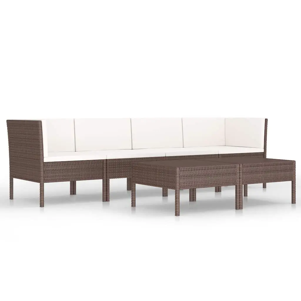 Garden Lounge Set Modular 6 Piece Poly Rattan Brown Outdoor Furniture with Cushions