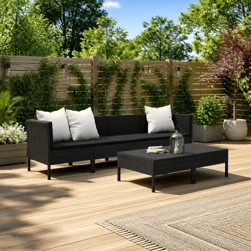 6 Piece Garden Lounge Set Outdoor Furniture PE Rattan Black