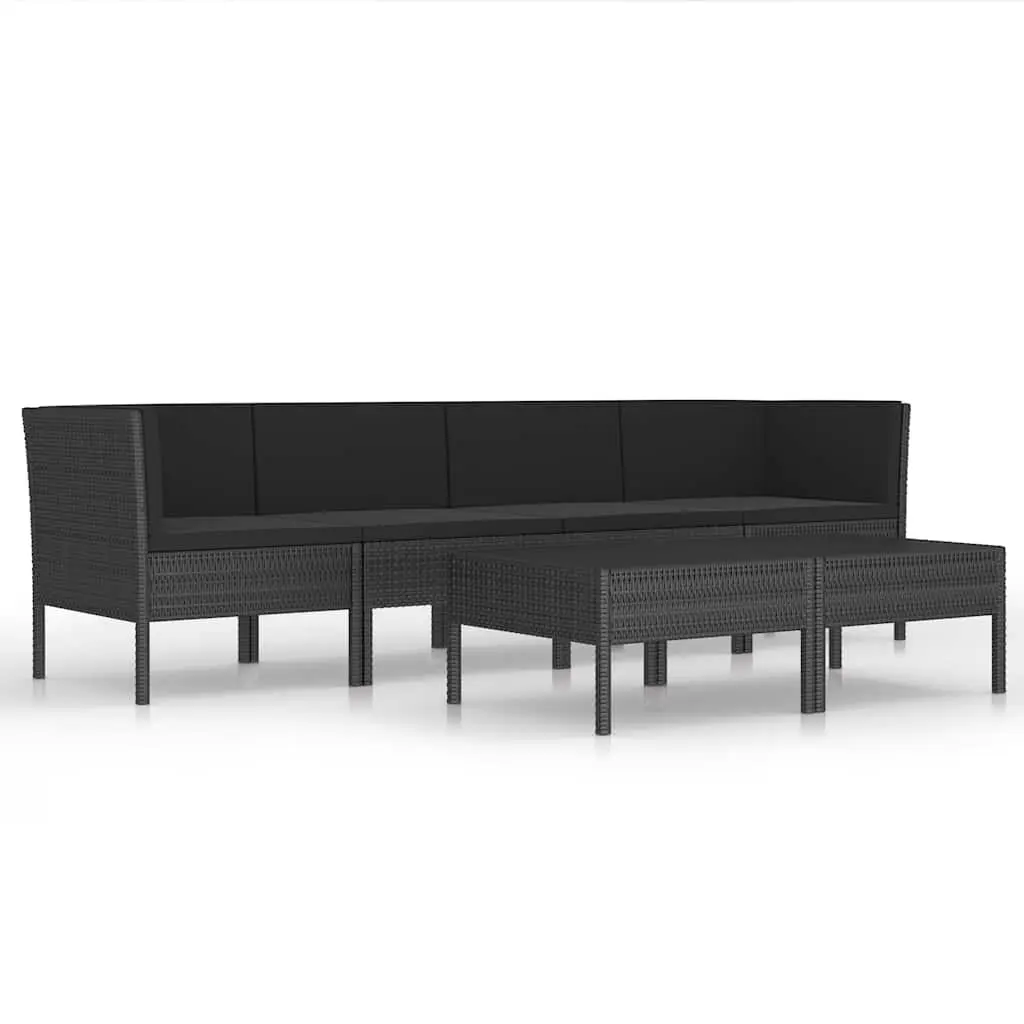 6 Piece Garden Lounge Set Outdoor Furniture PE Rattan Black