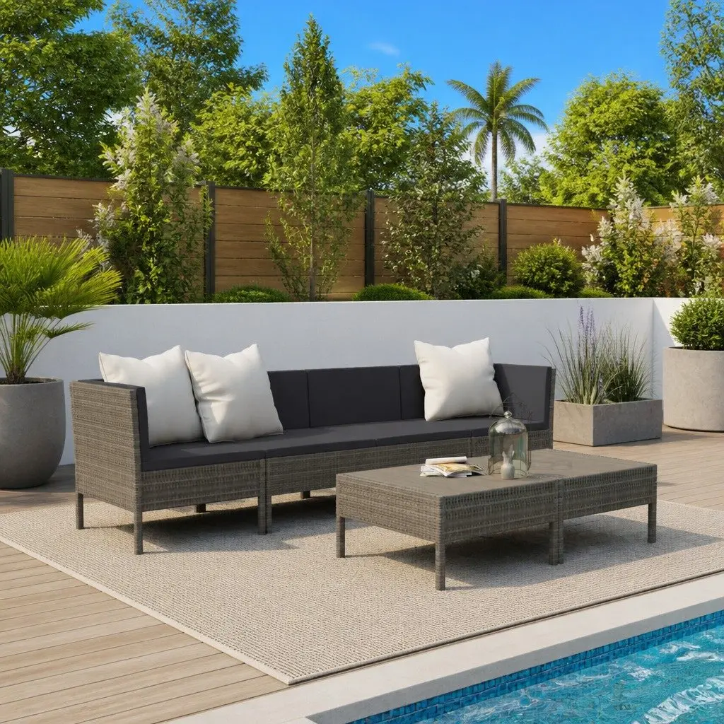 Garden Lounge Set 6 Piece Outdoor Furniture Poly Rattan Grey with Cushions