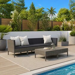 Garden Lounge Set 6 Piece Outdoor Furniture Poly Rattan Grey with Cushions