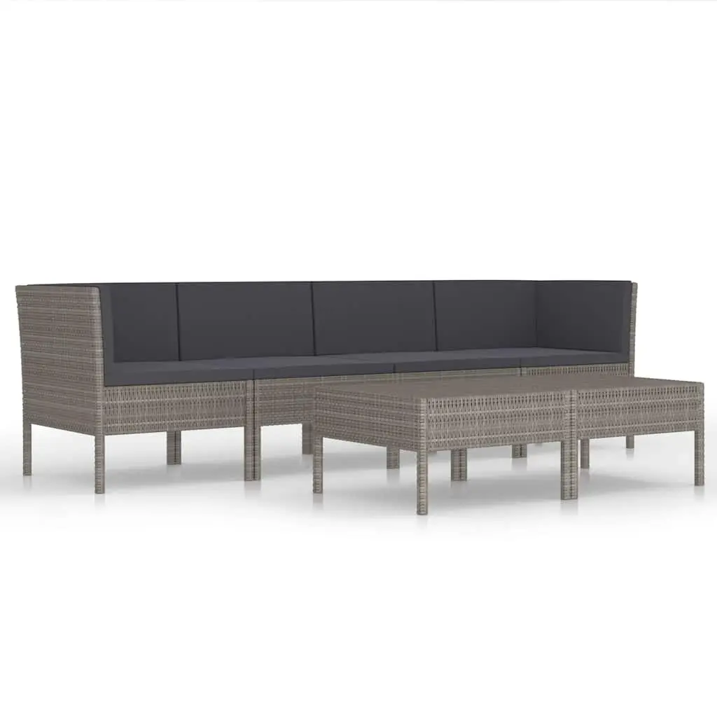 Garden Lounge Set 6 Piece Outdoor Furniture Poly Rattan Grey with Cushions