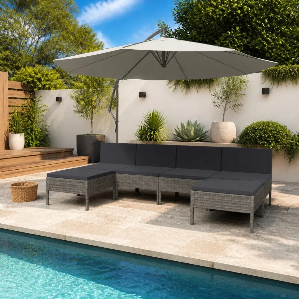 Garden Lounge Set 6 Piece Outdoor Furniture with Cushions Grey Poly Rattan