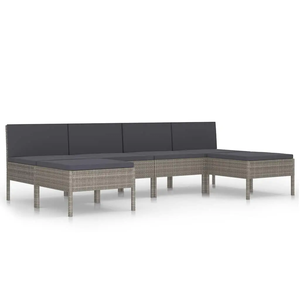 Garden Lounge Set 6 Piece Outdoor Furniture with Cushions Grey Poly Rattan