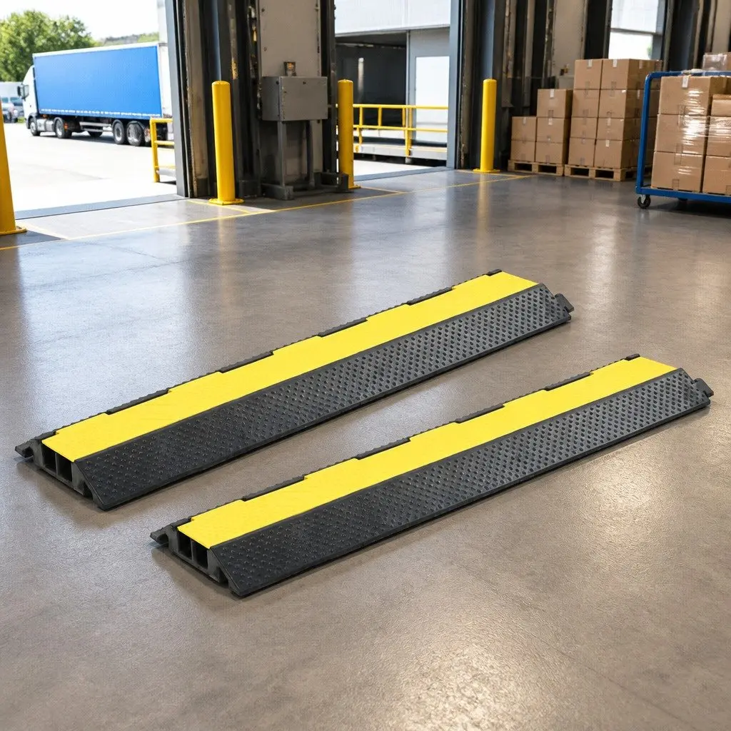 Cable Protector Ramps 2 Channels Rubber 101.5cm Yellow Warning Road Safety Pack