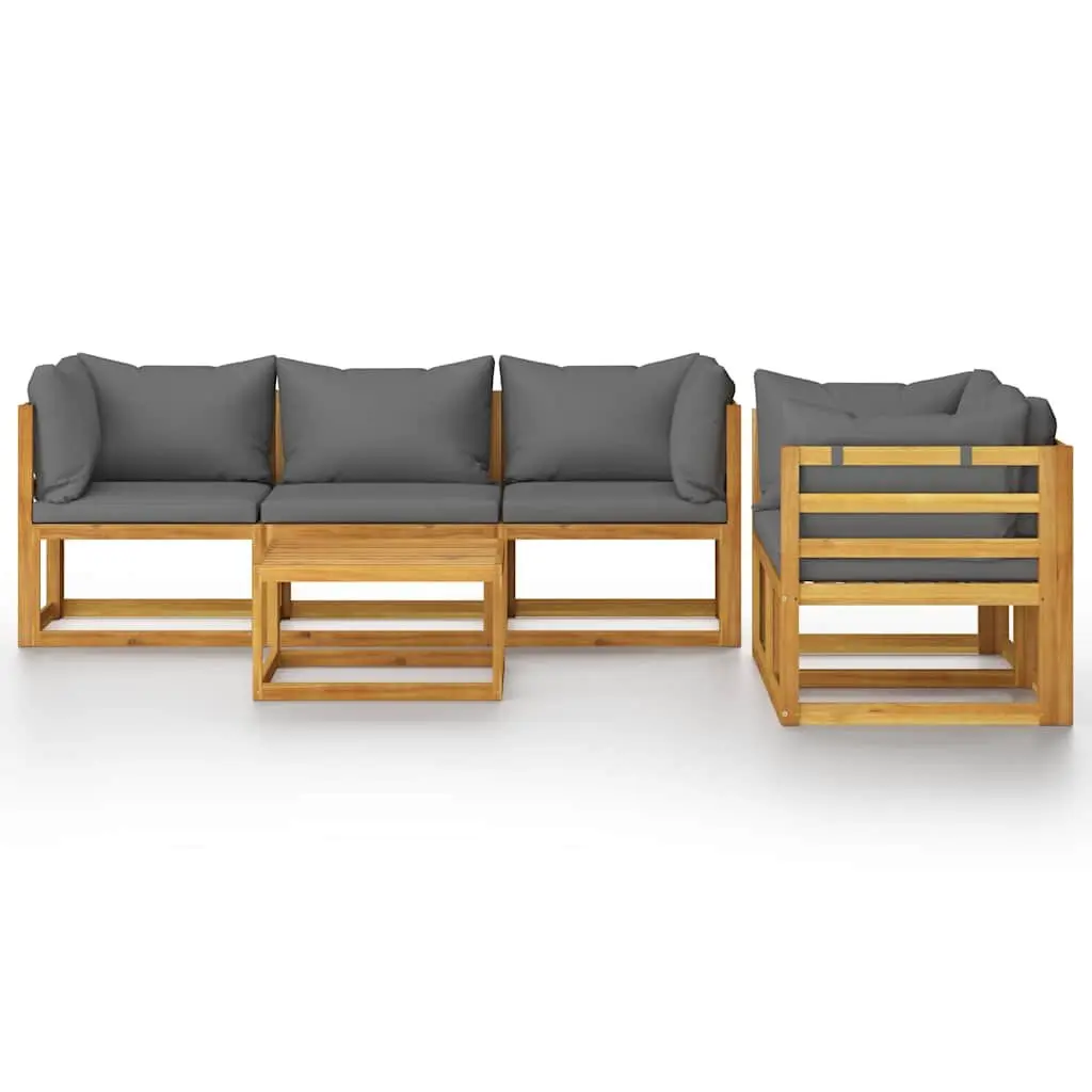 Outdoor Garden Lounge Set Modular Grey Acacia 6 Piece with Thick Cushions