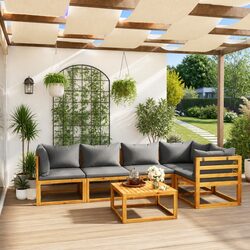 Garden Lounge Set 6 Piece Outdoor Furniture Grey Acacia Wood with Cushions