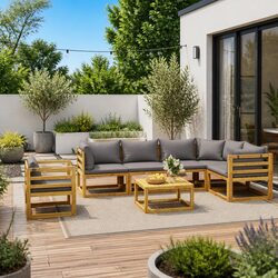 Garden Lounge Set 7 Piece Outdoor Furniture Patio Sofa Coffee Table Grey