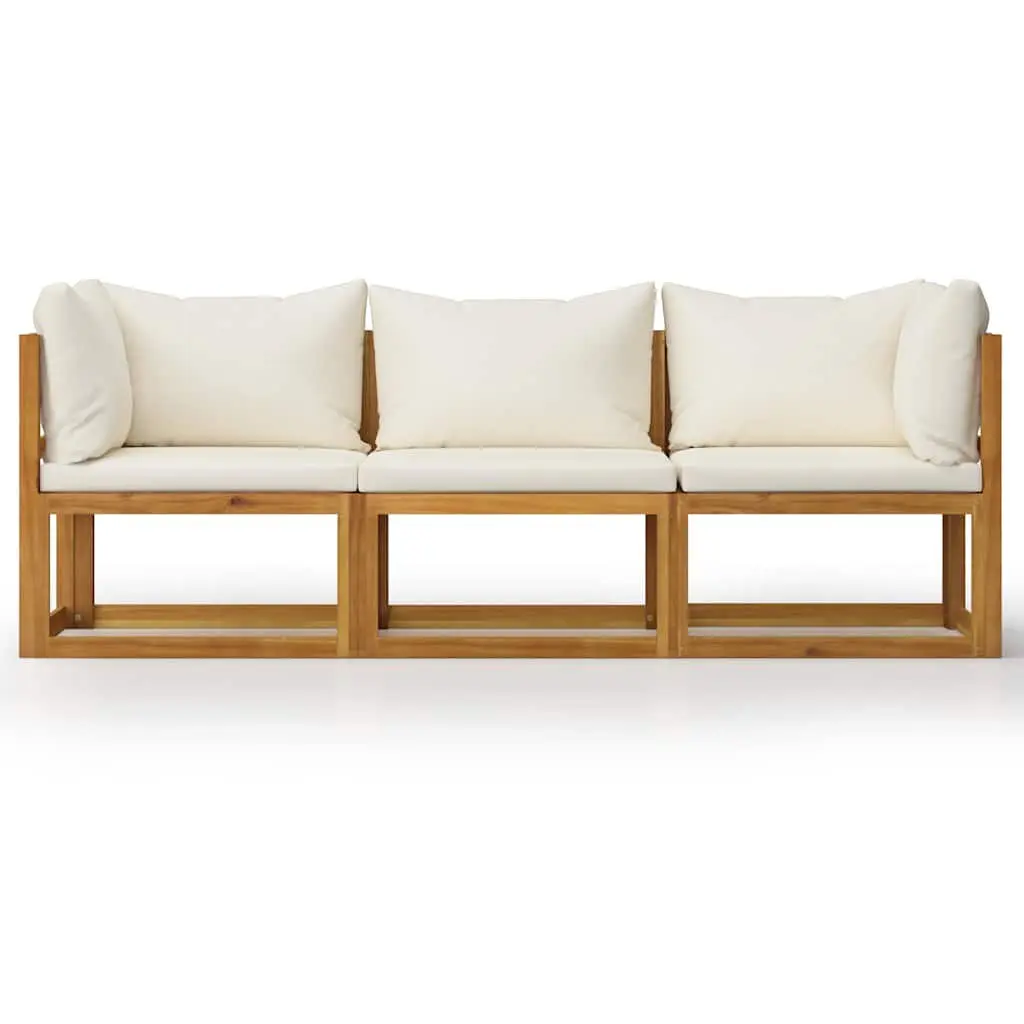 3-Seater Garden Sofa Solid Wood Cream Outdoor Patio Furniture