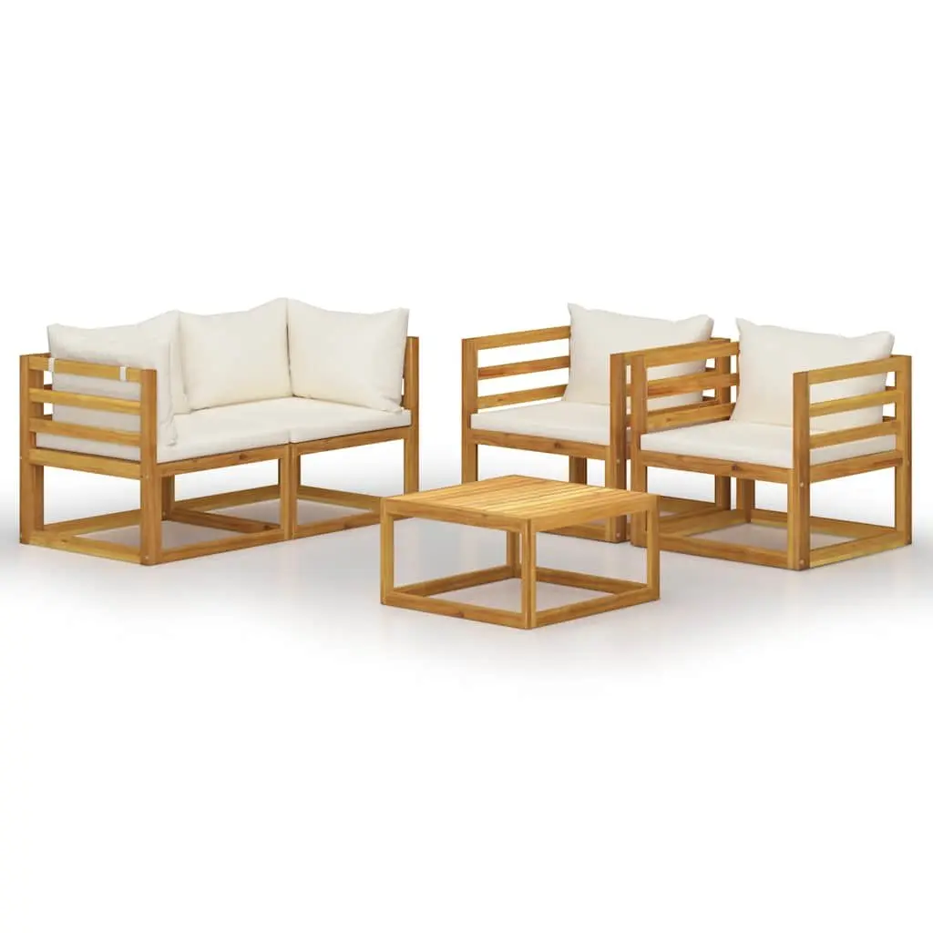 5 Piece Outdoor Lounge Set Garden Furniture Cream Sofa Coffee Table Cushions