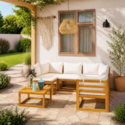 Garden Lounge Set 6 Piece Outdoor Furniture Patio Sofa Coffee Table Cream