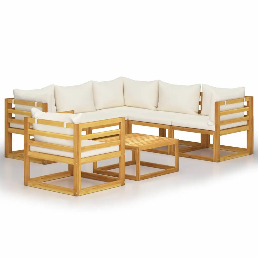 7 Piece Modular Garden Lounge Set Outdoor Furniture Solid Acacia Wood Frame with Removable Cushions and Slatted Coffee Table