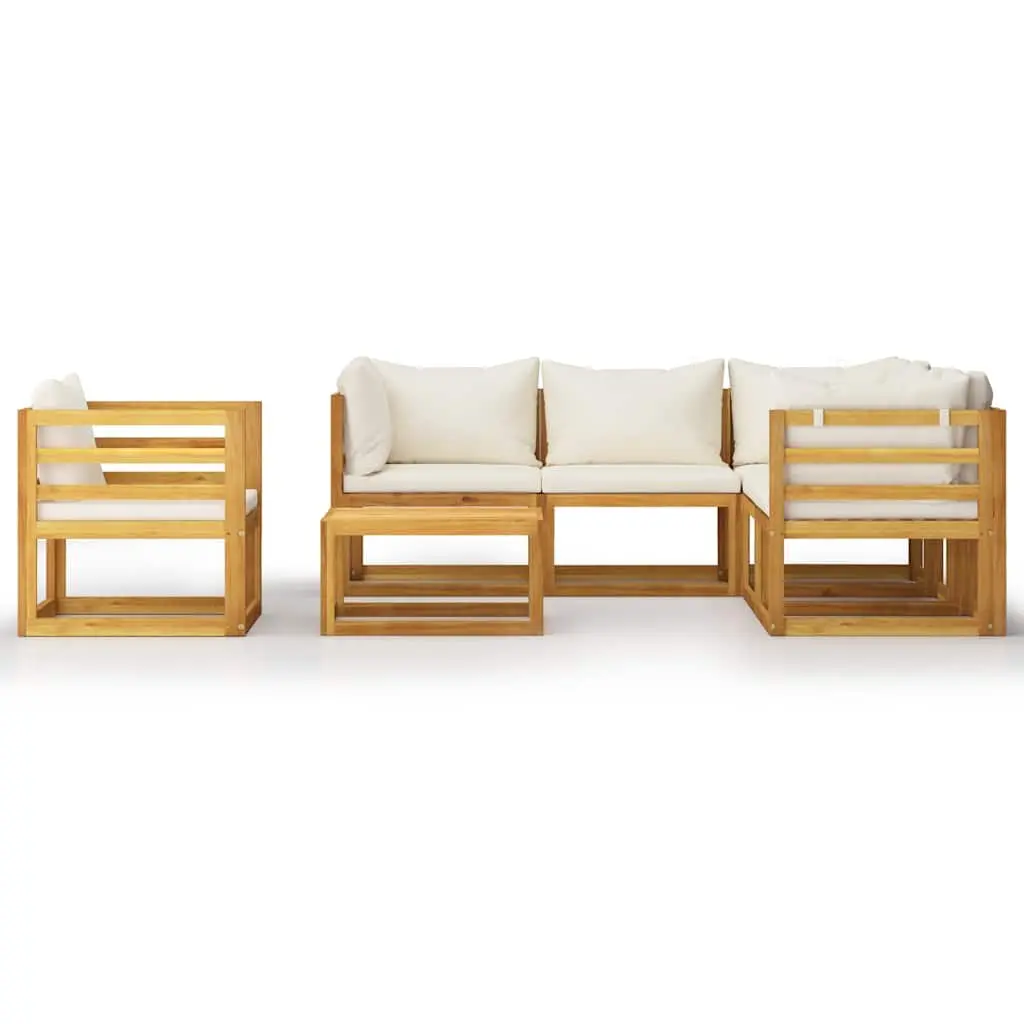7 Piece Modular Garden Lounge Set Outdoor Furniture Solid Acacia Wood Frame with Removable Cushions and Slatted Coffee Table
