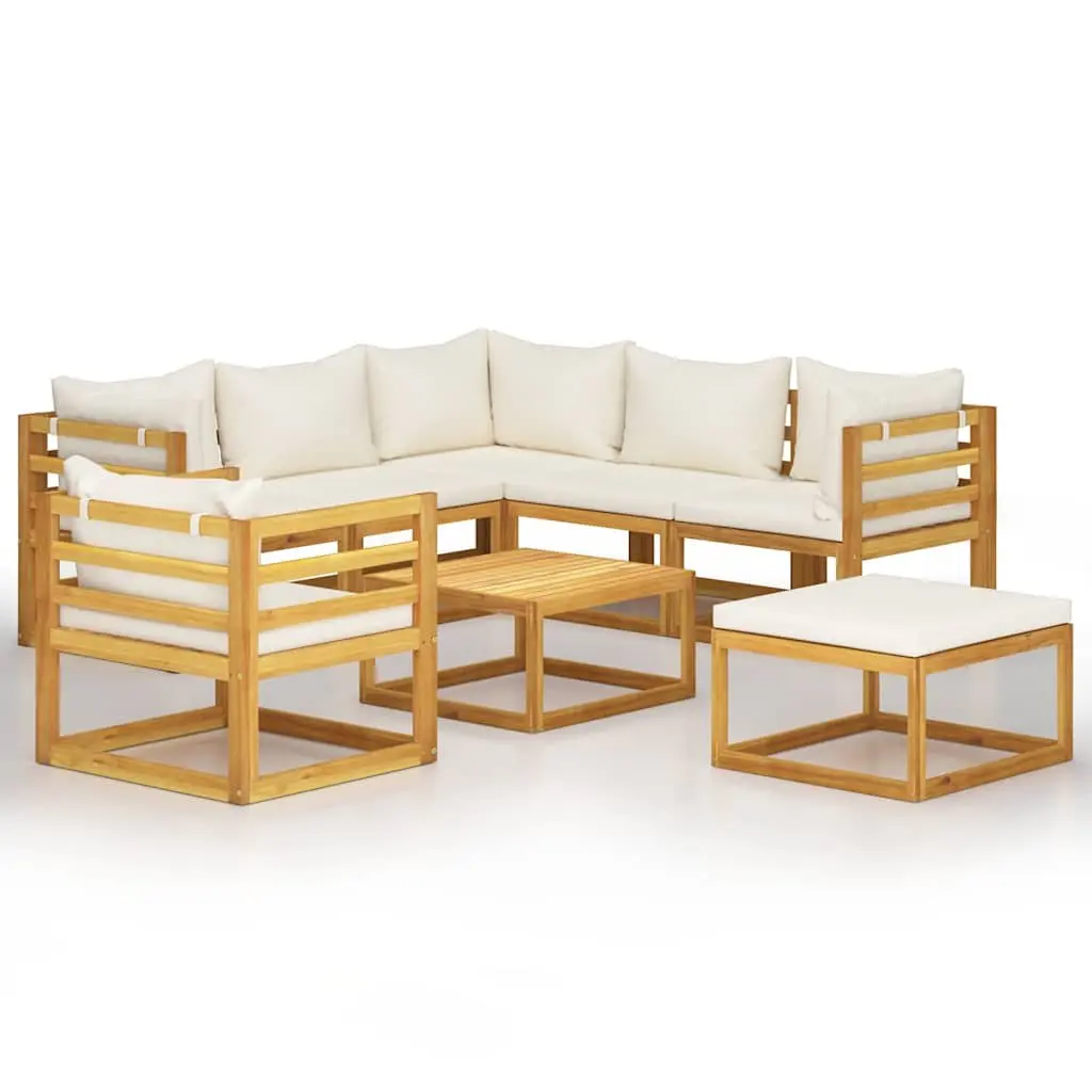 Garden Lounge Set 8 Piece Outdoor Furniture with Cushions Cream Acacia Wood